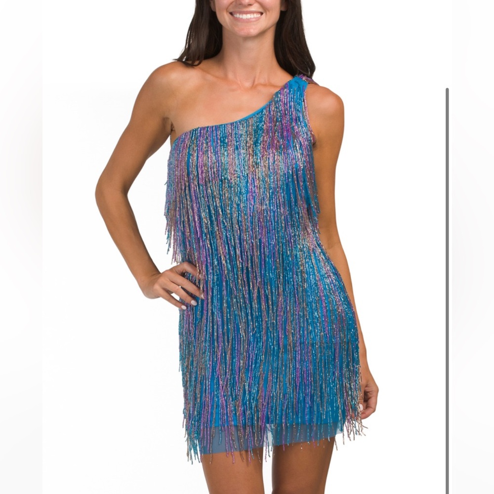 Liv Foster one shoulder, fun beaded short mini cocktail dress. new with tags.